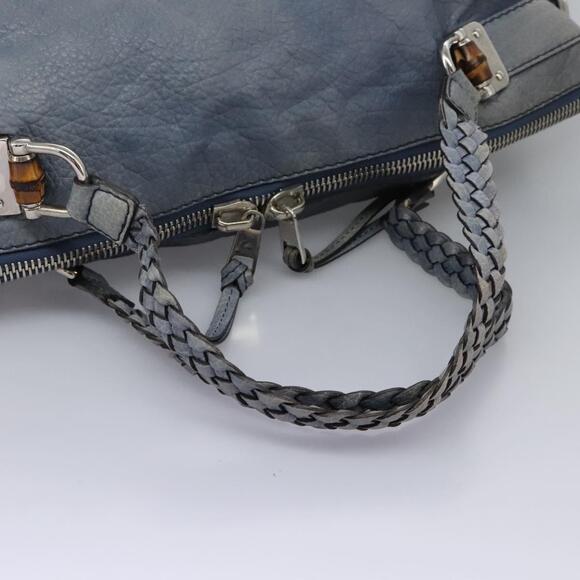 GUCCI Bamboo Tote Bag Leather Blue Silver - Picture 7 of 16